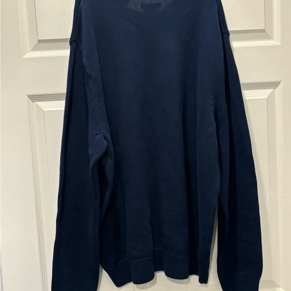 Chaps Sweater Mens XXL Crew Neck Long Sleeve Navy Blue Cotton Tight Knit‎ Logo - Picture 2 of 5